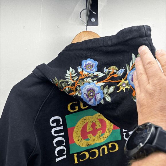Gucci Embroidered Flowers Front & Hood Back Logo Full Zip Hoody Womens Size M - Picture 5 of 14